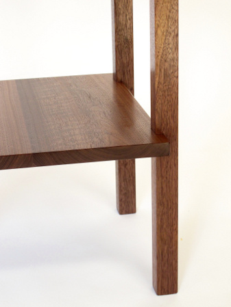 Unique hand cut joinery details on our solid wood end table with shelf